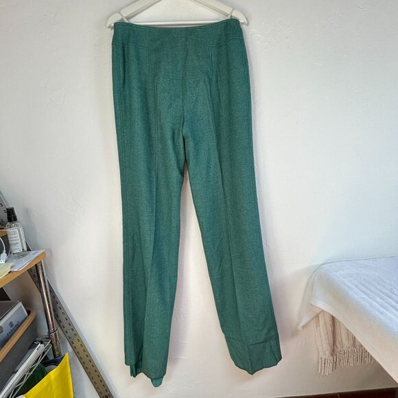 Vintage Courrèges Paris Womens Green Wool Blend High Waist Trousers Pants Size C - Picture 2 of 9
